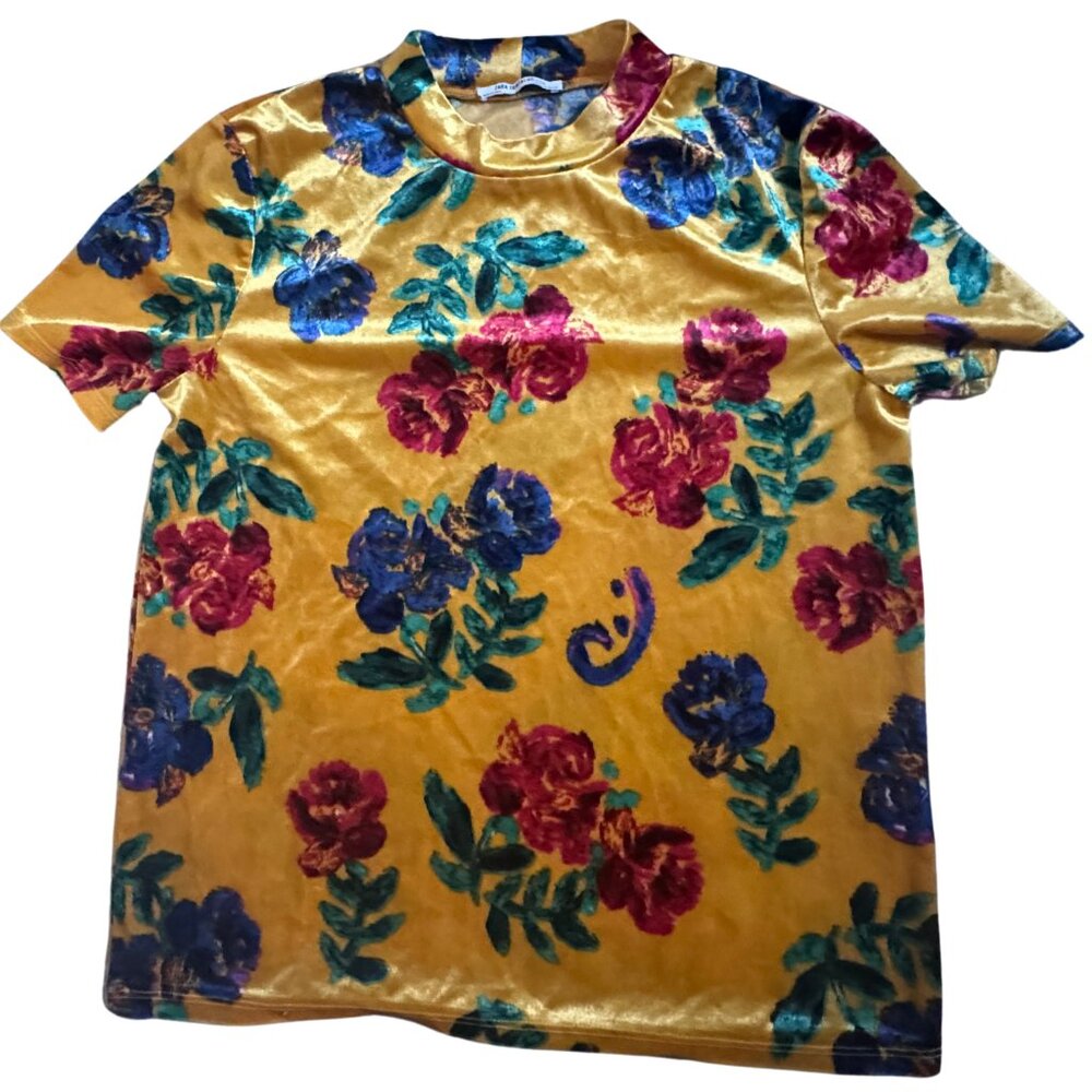Zara Trafaluc Floral Print High Neck Shirt Polyester Size Medium